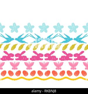 Happy Easter ikat seamless pattern. Stock Vector