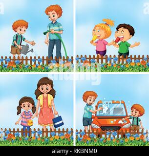 Set of happy family activity illustration Stock Vector