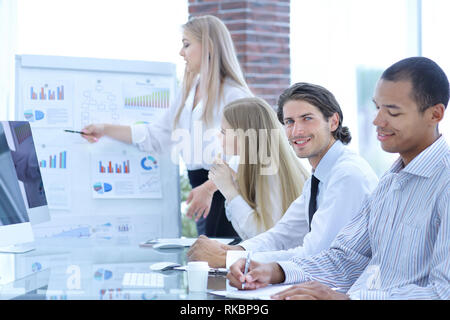 friendly business team having meeting in office Stock Photo