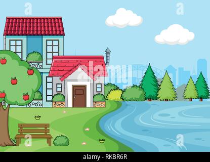 A simple house landcape illustration Stock Vector