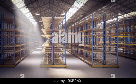 3d rendering image of modern empty warehouse Stock Photo