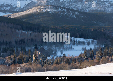 A Distant View of Balmoral Castle in Winter Stock Photo