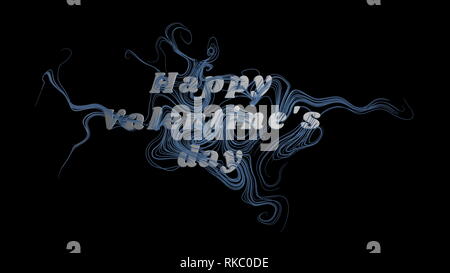 Happy Valentine's Day message words braided wavy strings lines over dark black background. 3d illustration Stock Photo