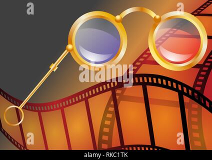 three-dimensional cinema. abstract background with 3d glasses Stock Vector