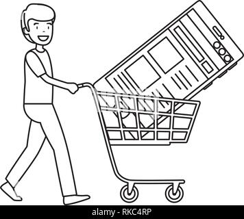 businessman with smartphone in shopping cart vector illustration design Stock Vector