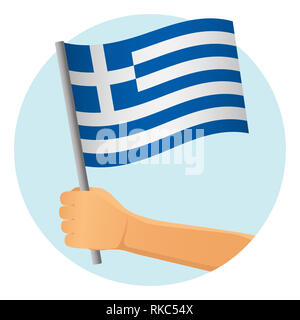 Greece flag in hand. Patriotic background. National flag of Greece  illustration Stock Photo