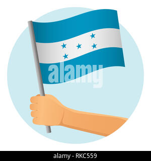 Honduras flag in hand. Patriotic background. National flag of Honduras  illustration Stock Photo