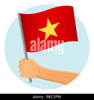 Vietnam flag in hand. Patriotic background. National flag of Vietnam  illustration Stock Photo