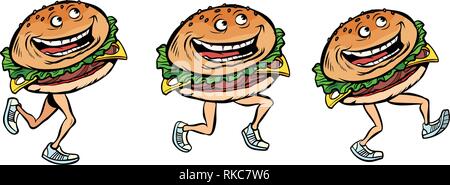 character gait burger set. Comic cartoon pop art retro vector illustration drawing Stock Vector