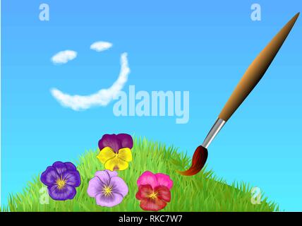 flowers on the field and blue sky Stock Vector