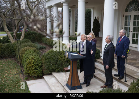 January 4, 2019 - Washington, District of Columbia, United States of America - US President Donald Trump speaks to reporters in the Rose Garden of the White House on January 4, 2019. (Credit Image: © Alex Edelman/ZUMA Wire) Stock Photo