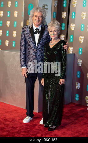 London, UK. 10th Feb, 2019. Anita Dobson, Brian May attends the EE British Academy Film Awards at the Royal Albert Hall, London, England on the 10th February 2019 Credit: Gary Mitchell, GMP Media/Alamy Live News Stock Photo