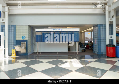 CHICAGO - APRIL 05, 2016: inside of O'Hare International Airport. O'Hare is currently a major hub for American Airlines and United Airlines, as well a Stock Photo