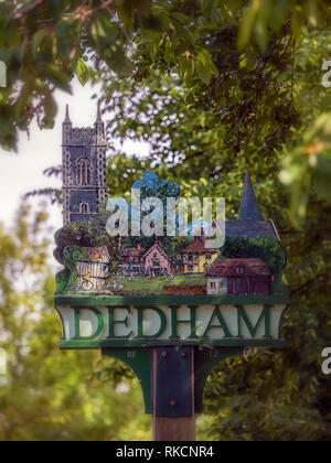 DEDHAM ESSEX, UK - JUNE 13, 2018:  Ornamental Village sign Stock Photo