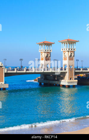 Stanley Bridge, popular landmark of Alexandria, Egypt. Vertical photo