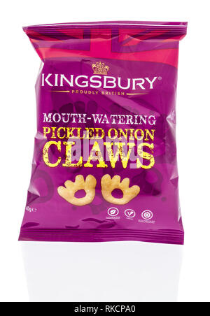 Winneconne, WI - 5 February 2019: A package Kingsbury pickled onion claws chips on an isolated background Stock Photo