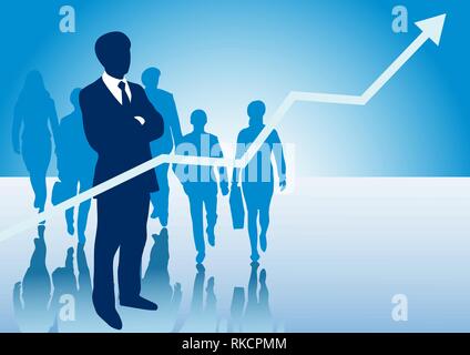 Business presentation background for slides with silhouettes of group of business men and women with copy space for your writing shows success Stock Vector