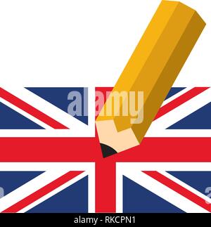 United Kingdom (UK) Election. Pencil with British Union Jack flag. United Kingdom vote. Isolated on white background Stock Vector