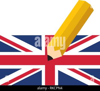 United Kingdom (UK) General Election 2017 vector illustration. Pencil with British Union Jack Flag. United Kingdom vote. Stock Vector