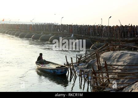 Allahabad, India. 10th Feb, 2019. Sadhus arrive to take holydip on the occasion of Basant Panchami festival at Sangam during Kumbh or Pitcher festival in Allahabad Credit: Prabhat Kumar Verma/Pacific Press/Alamy Live News Stock Photo