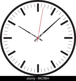 Modern simple design clock icon vector for web, graphic and mobile design with hands and second hand in red isolated on white background. Stock Vector