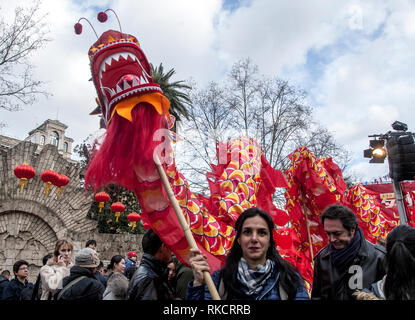 Rome, Italy. 10th Feb, 2019. Celebrations of Chinese community in Rome of Chinese New Year, also known as Spring Festival or Lunar New Year, the most important traditional festival of the year in China. This festival follows the traditional lunar calendar and does not have a fixed date, because according to Chinese astrology, each lunar sign corresponds to a zodiacal sign. This year is the year of the Pig Credit: Patrizia Cortellessa/Pacific Press/Alamy Live News Stock Photo