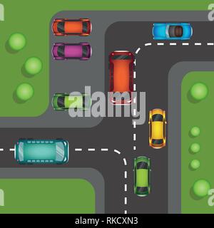 Top view of numerous cars in a traffic jam vector illustration Stock Vector
