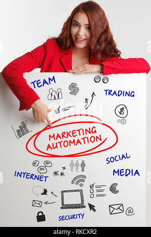 Business, Technology, Internet and network concept. Young businessman shows the word: Marketing automation  - Image Stock Photo