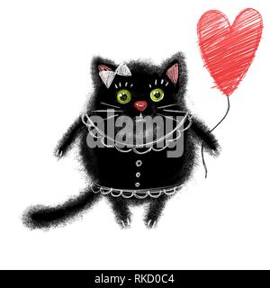 Cartoon black cat with balloon Stock Photo
