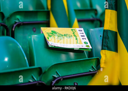 10th February 2019, Carrow Road, Norfolk, England; Sky Bet Championship, Norwich City vs Ipswich Town ;  The match day programme  Credit: Georgie Kerr/News Images  English Football League images are subject to DataCo Licence Stock Photo