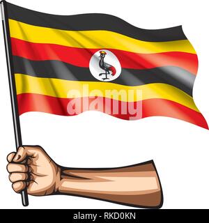 Uganda flag and hand on white background. Vector illustration Stock Vector  Image & Art - Alamy