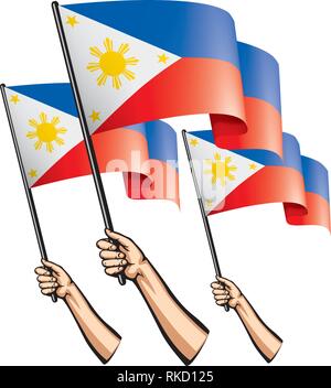 Philippines flag and hand on white background. Vector illustration ...