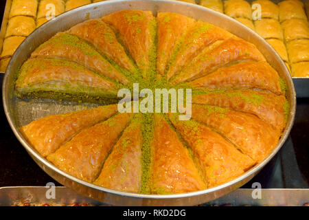 Plate of Turkish baklava in Istanbul. Stock Photo