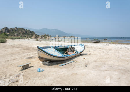 Fishing boat on the shore of Lake Bafa in Turkey. Stock Photo