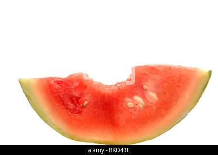 Slice of watermelon bite isolated on white background. Stock Photo