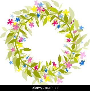 Wreath of flowers and herbs. Isolated vector image. Eps 10 Stock Vector