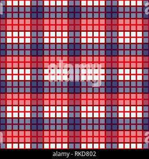 Seamless tartan plaid pattern. Checkered fabric texture print in shades of red, bright fuchsia, light teal blue, pale cyan and yellow. Stock Vector
