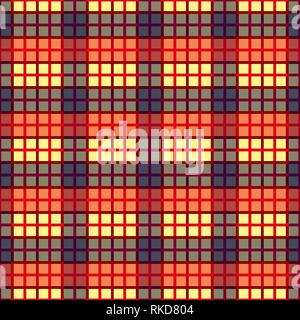 Seamless tartan plaid pattern. Checkered fabric texture print in shades of red, bright fuchsia, light teal blue, pale cyan and yellow. Stock Vector