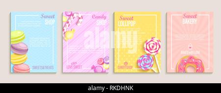 Set of sweet, candy, bakery shops flyers. Stock Vector