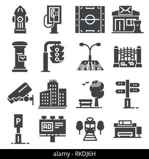City design elements icons set on white background. Vector illustration Stock Vector