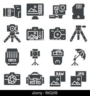 Photography icons set. Digital photo camera equipment. Illustration EPS10 Stock Vector
