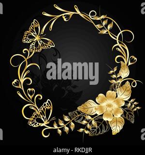Gold flowers with shadow on dark background. Stock Vector