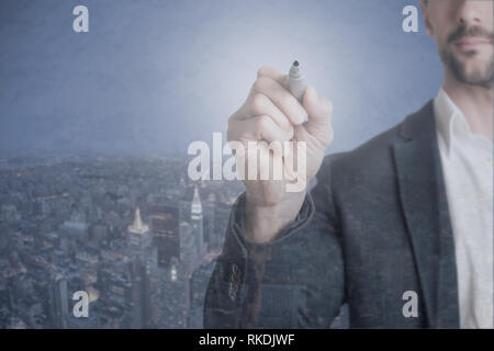 Man Drawing in the air Stock Photo