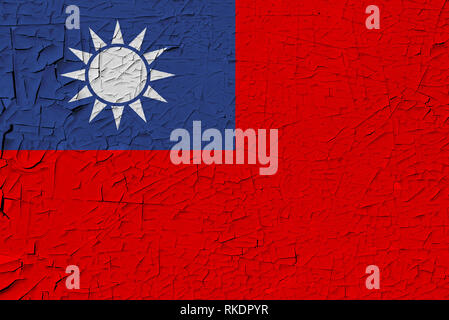 Banner of grunge Taiwanese flag. Dirty Taiwan flag on a metal surface