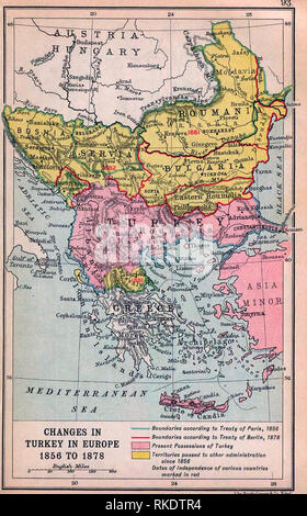 Map of Changes in Turkey in Europe 1856 to 1878 - Balkan changes after the Crimean War Stock Photo