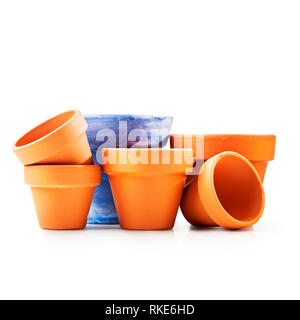 Empty clay flower pots isolated on white background Stock Photo - Alamy