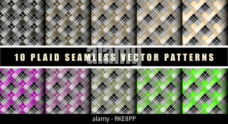 Set Lumberjack Plaid Pattern in Different Colors. Template for Clothing Fabrics. Seamless Vector Pattern. Trendy Colors Palettes of 2019 Season. Stock Vector