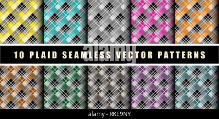 Set Lumberjack Plaid Pattern in Different Colors. Template for Clothing Fabrics. Seamless Vector Pattern. Trendy Colors Palettes of 2019 Season. Stock Vector