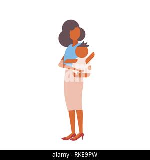 loving mother holding her little newborn baby happy young family motherhood concept cartoon characters full length isolated flat Stock Vector