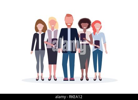 businesspeople standing together mix race business people team happy colleagues successful teamwork concept male female office workers full length Stock Vector